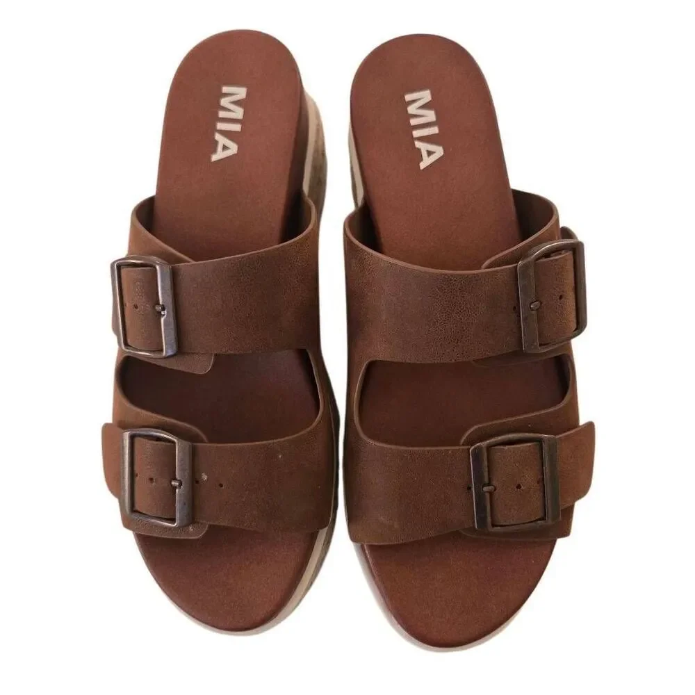 MIA Womens Kely Cognac Dual Strap Slide Espadrille Size 6.5 - Picture 9 of 9